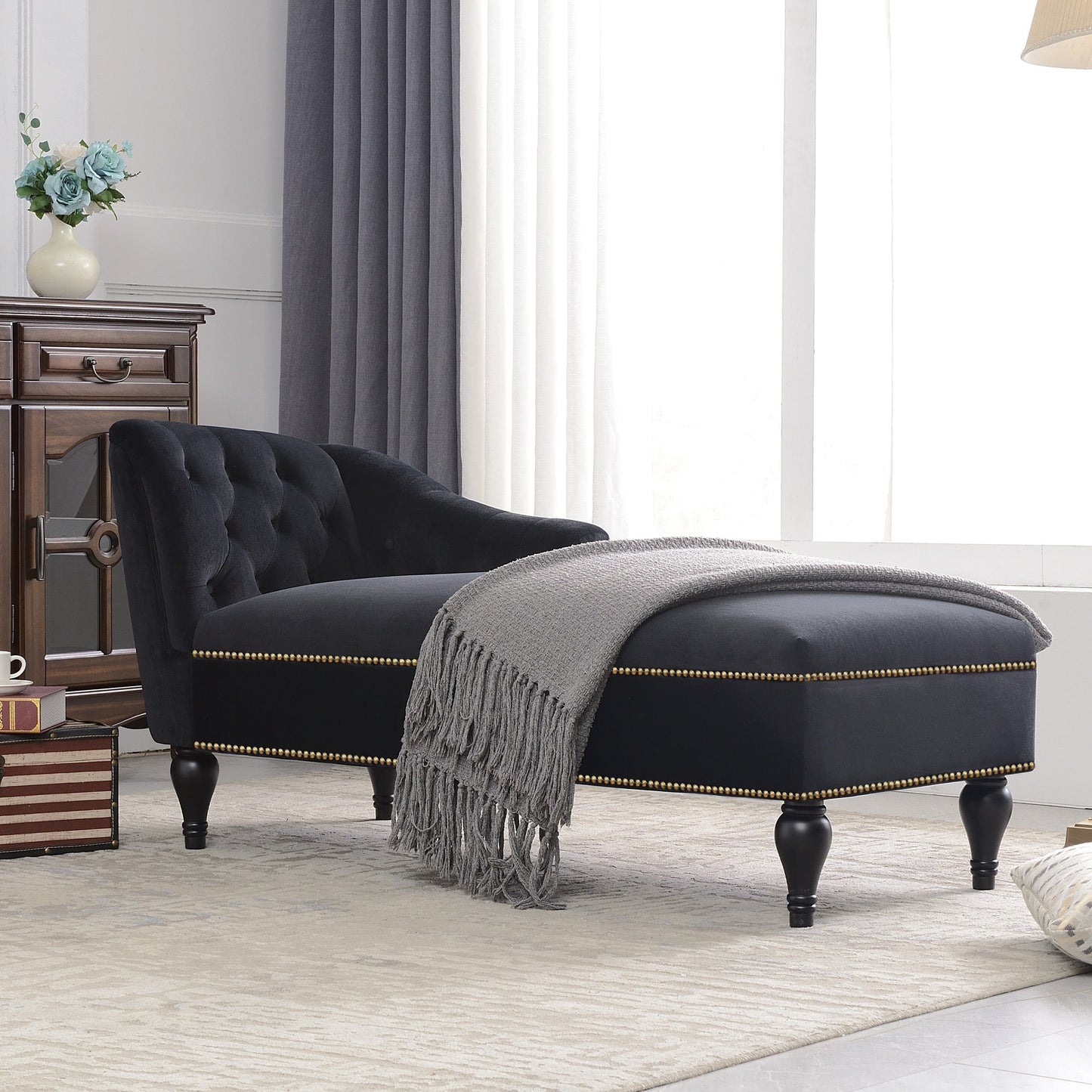 58-Inch Velvet Lounge Chair with Nailhead Trim