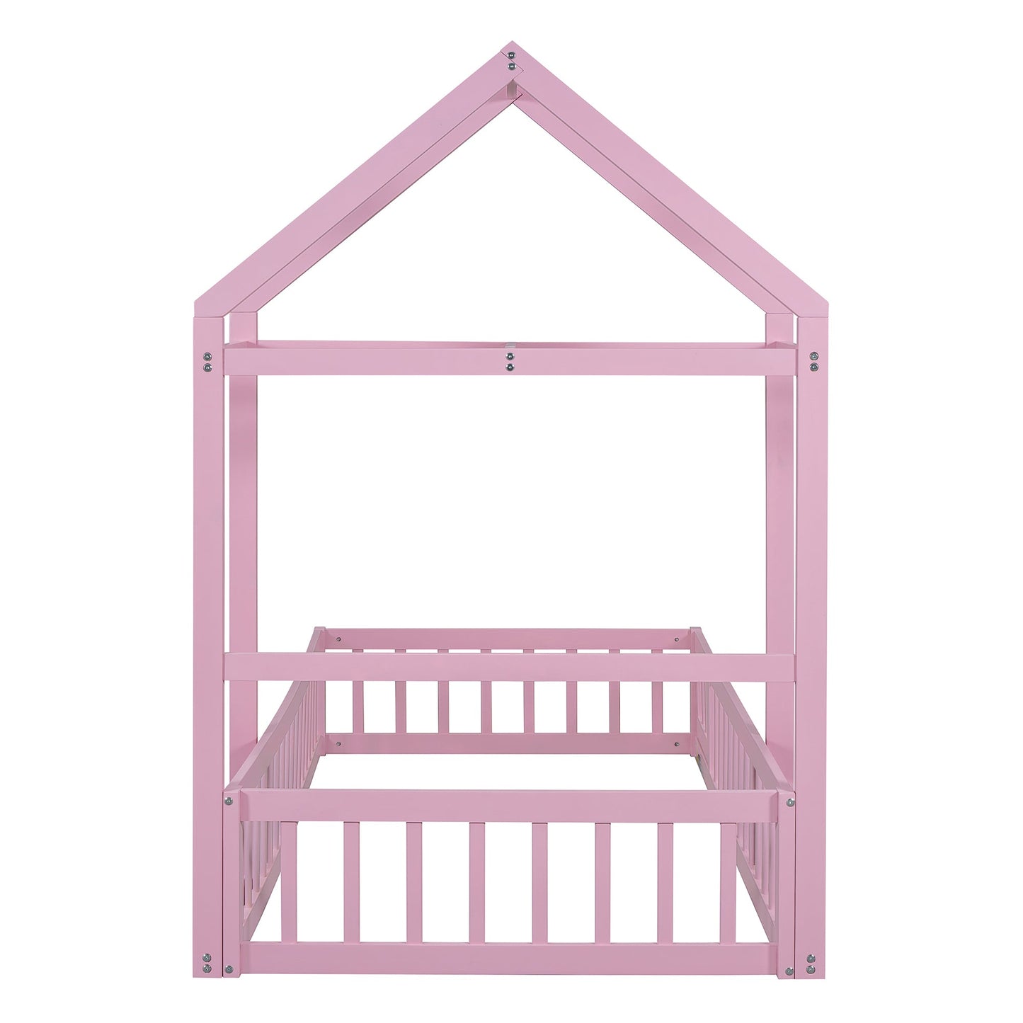 Wooden Twin Size Children's Bed with Detachable Headboard, Pink