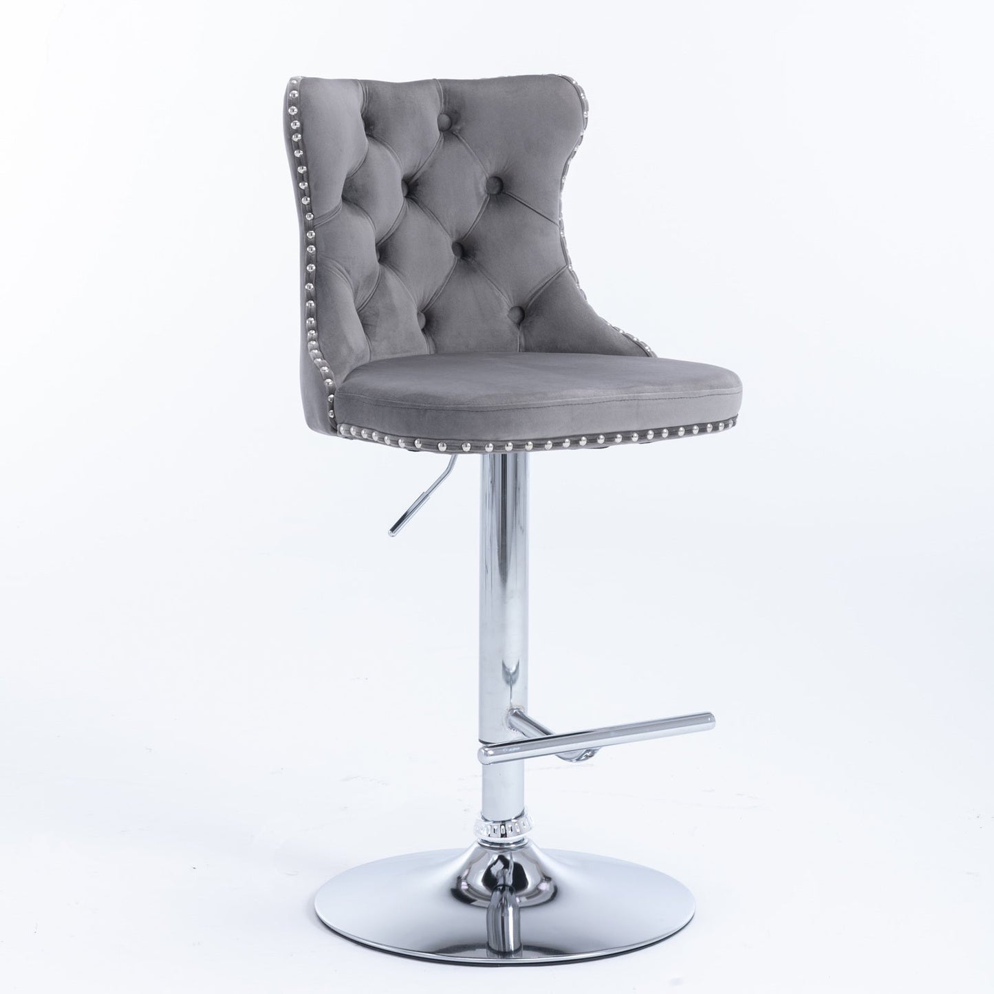 Ensemble de 2 tabourets de bar gris réglables avec base en chrome
