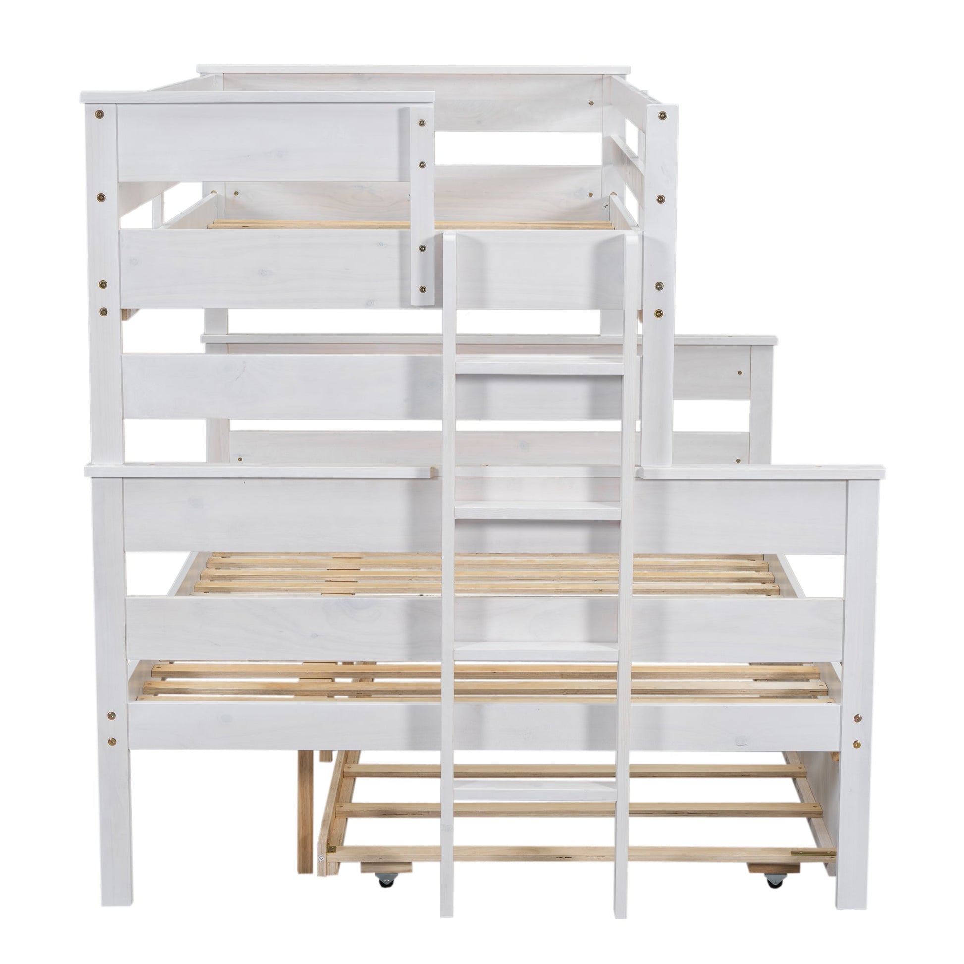 Wood Twin over Full Bunk Bed with Twin Size Trundle  White - Korvel