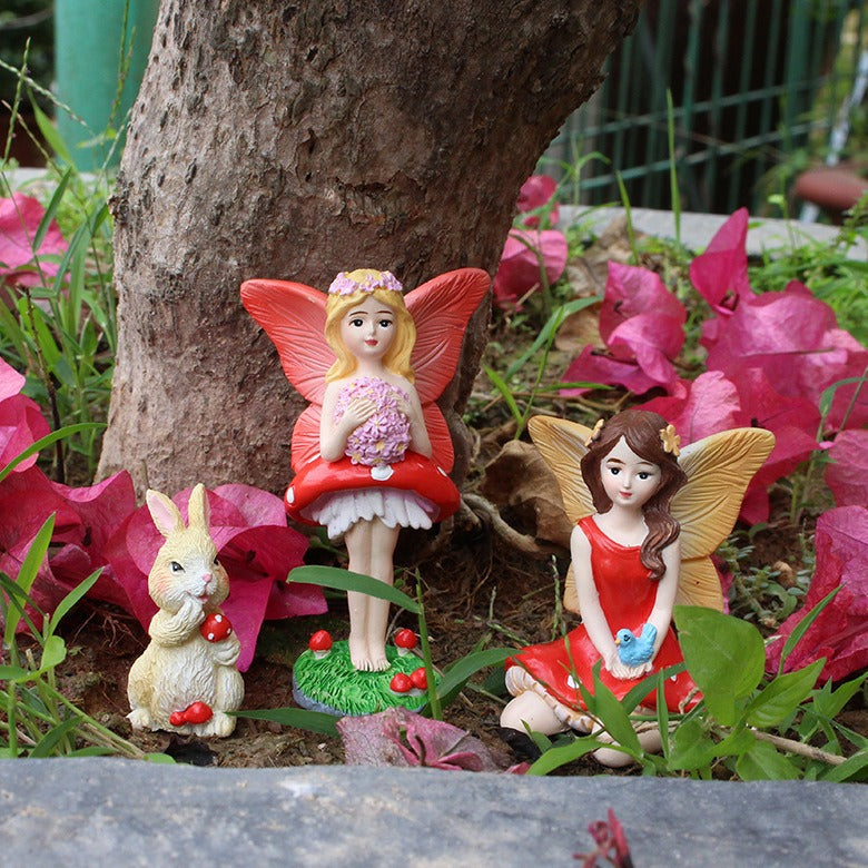 Creative resin elf statue with mushroom flower fairy ornaments - Korvel