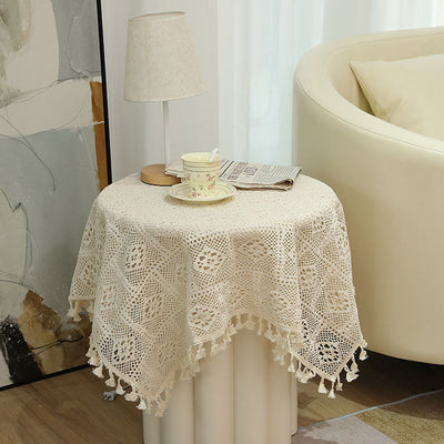 Vintage Cotton and Linen Tablecloth with Tassels