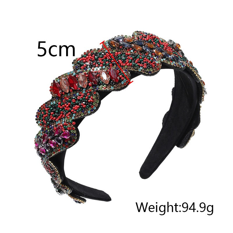 Gorgeous Mizhu Water Diamond Baroque Retro Wide Edge Hair Accessories - Korvel
