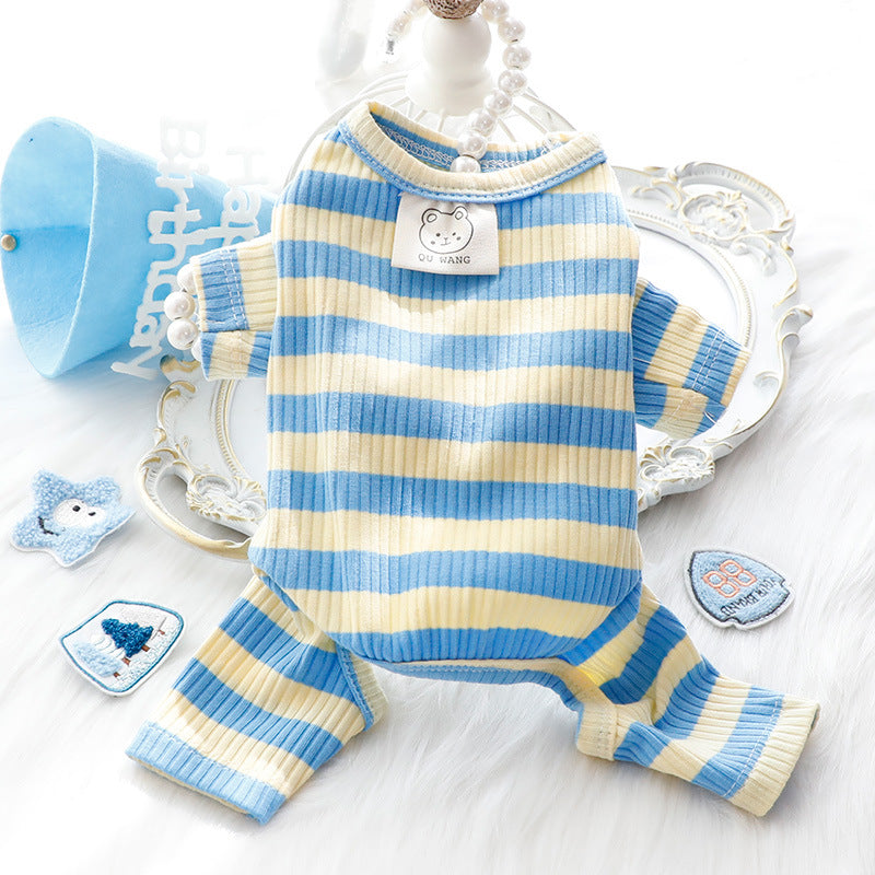 Dog Clothes Spring and Summer Thin Wide Striped Four-legged Home Clothes Bottoming Shirt Small Dog Teddy Pet - Korvel