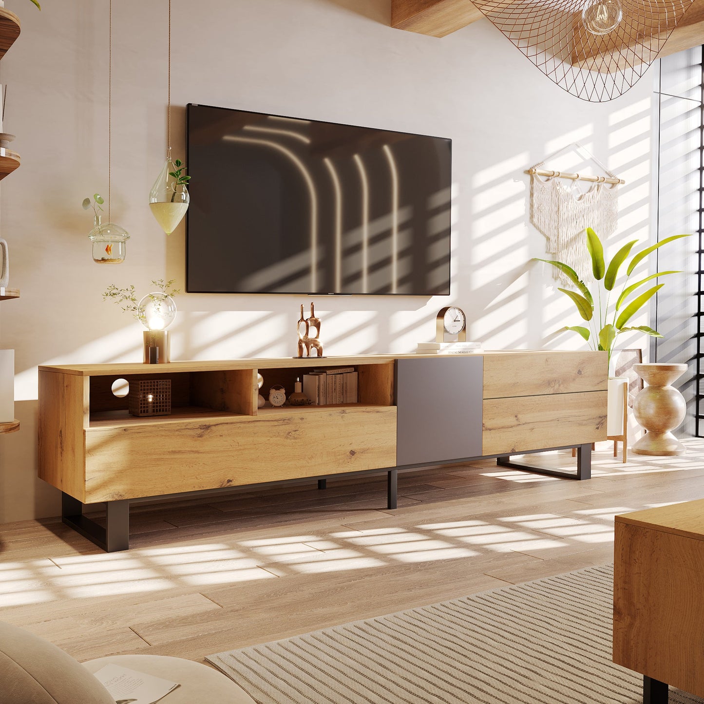 Modern TV Stand for 80'' TV with Double Storage Space - Korvel