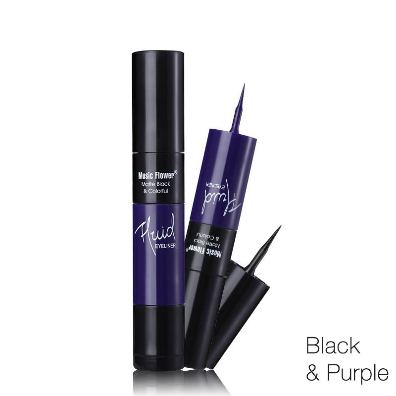 Music Flower Matte Black & Colorful 2 In 1 Waterproof Liquid Eyeliner Pen Makeup Fast Dry Smooth Long Lasting Charm Eyes Liner - Korvel