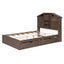 Cama Plataforma de Madera de Nogal de Tamaño Completo con Cabecera de Almacenamiento