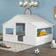 Wood Full Size House Bed with Roof, Window and Guardrail White - Korvel