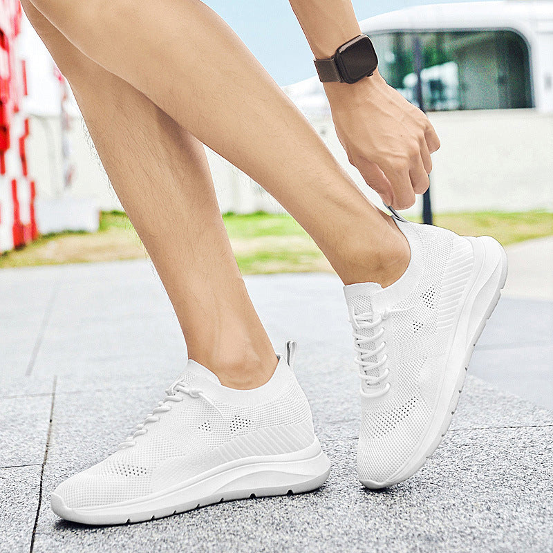 Indoor height increasing sports and leisure shoes for men white invisible height increasing shoes 7CM - Korvel