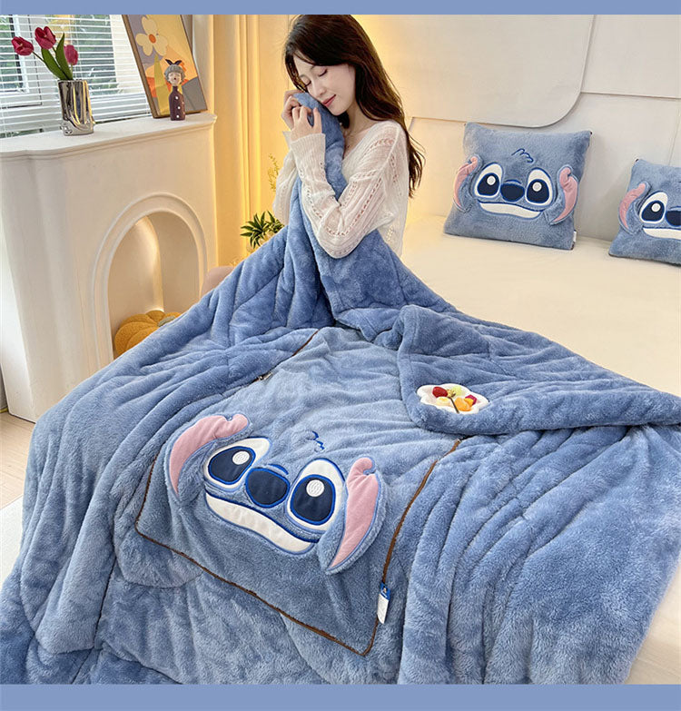 Double sided Arctic fleece pillow with embroidered fabric, dual-use office car nap blanket cushion - Korvel