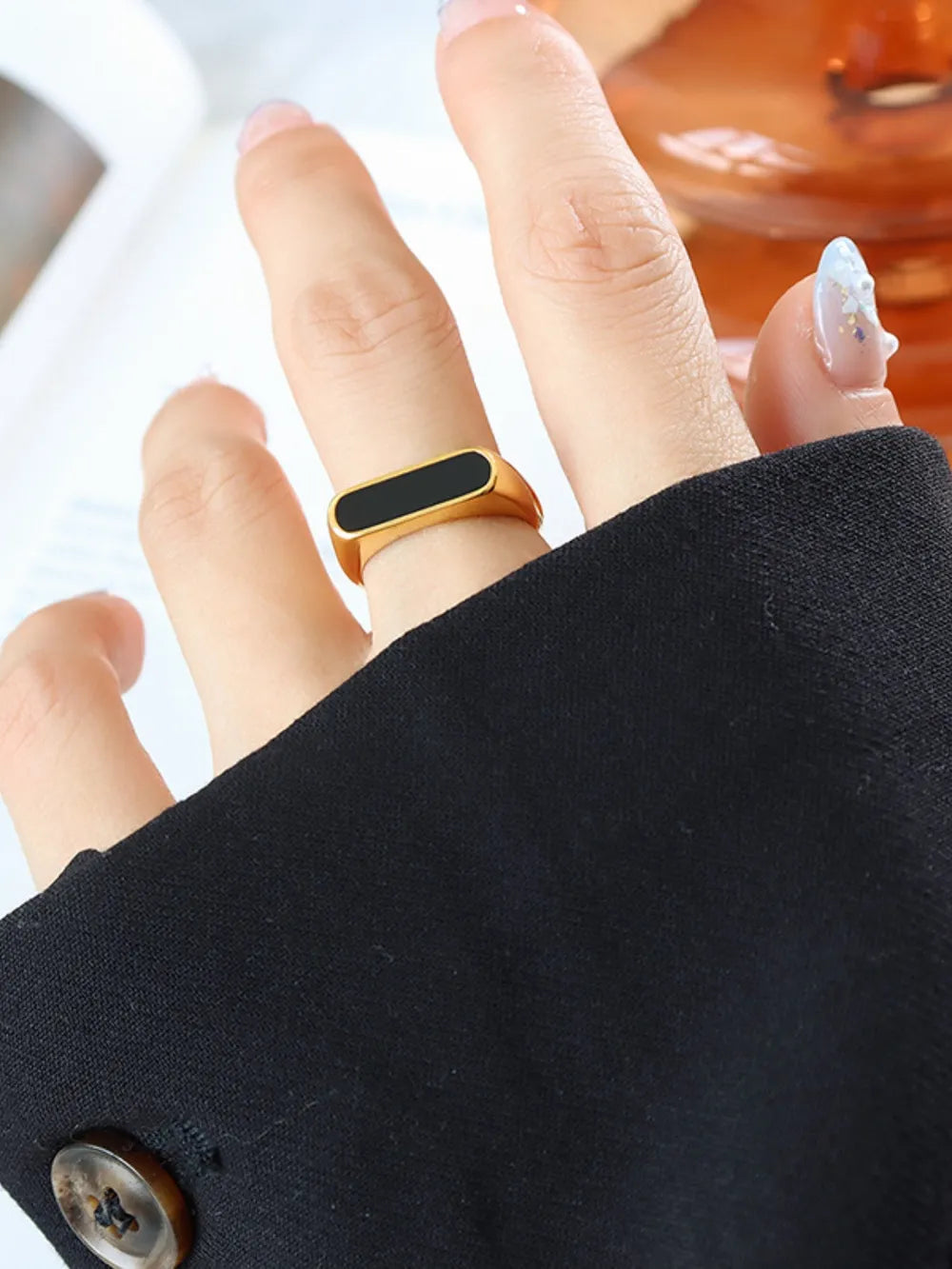 Exaggerated Geometric Glazed Element Ring