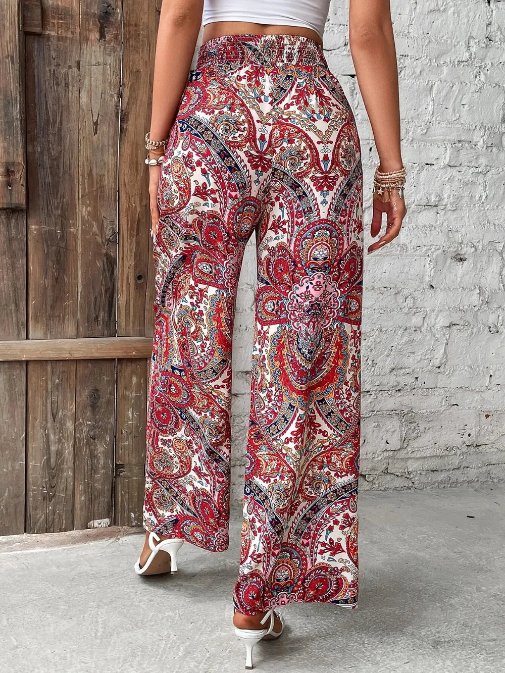 Printed Wide Leg Pants - Korvel