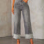 Straight leg jeans women's retro rolled edge high waisted pants - Korvel