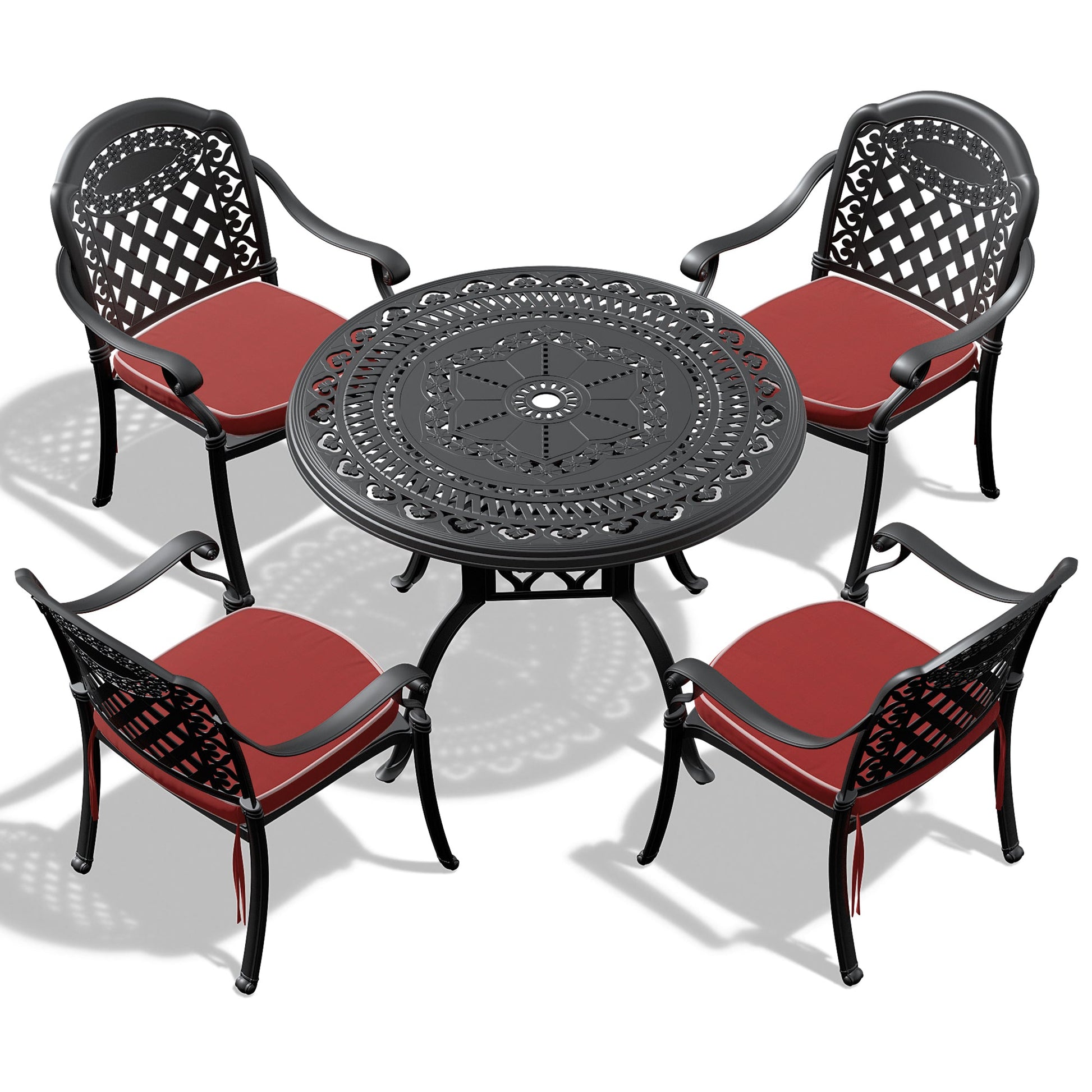 (Cushions In Random Colors)5-Piece Set Of Cast Aluminum Patio Furniture With Cushions - Korvel