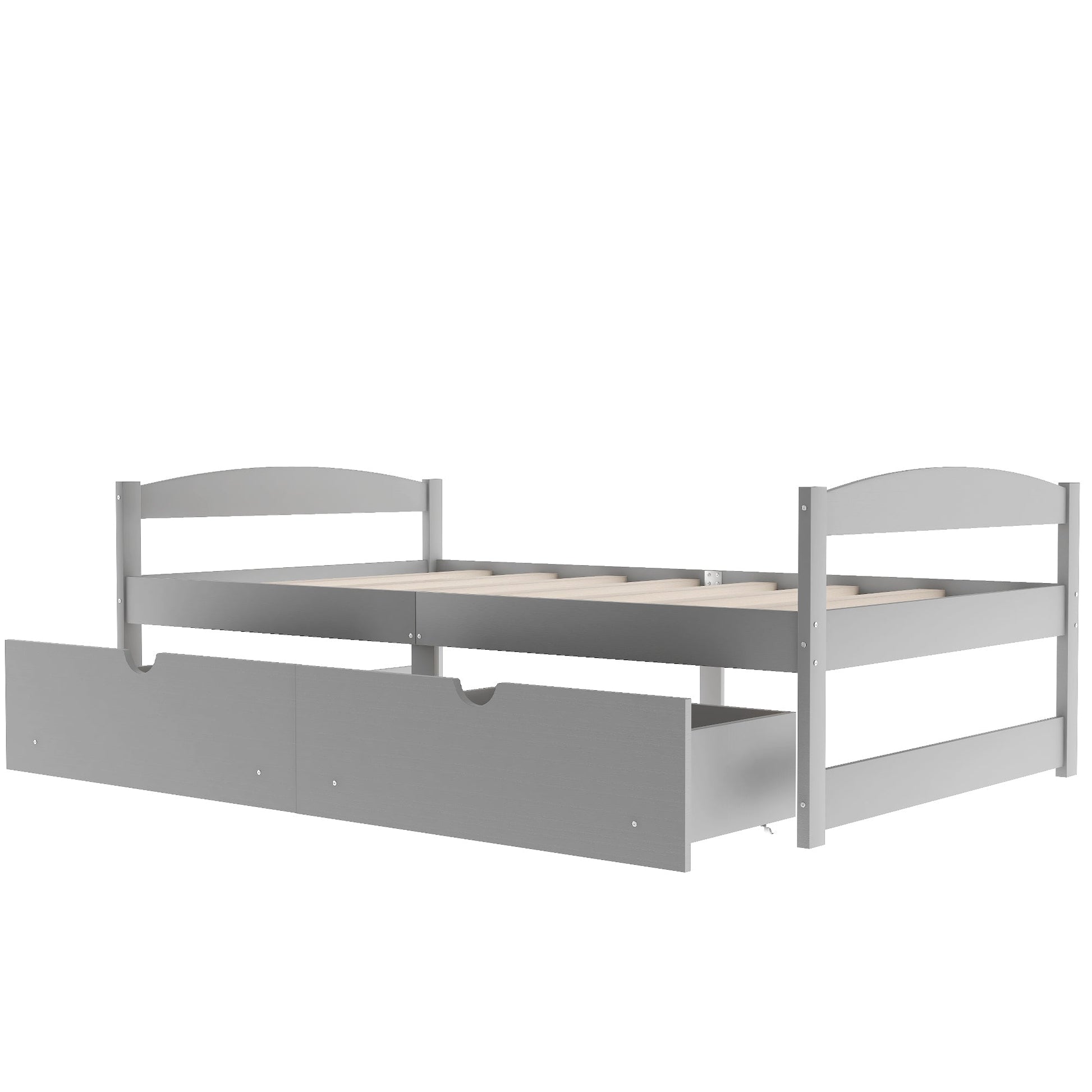 Twin size platform bed, with two drawers, gray - Korvel