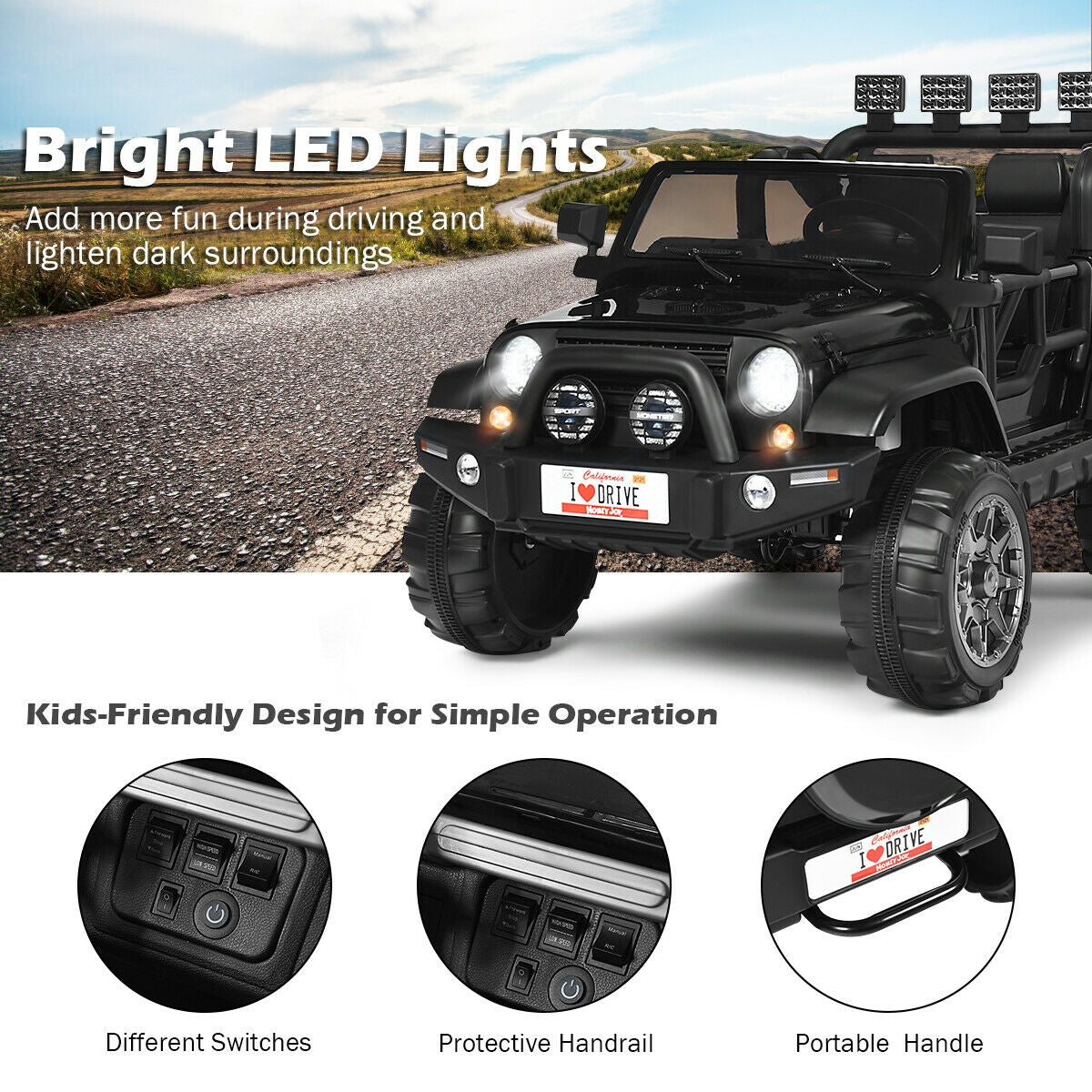 12V 2-Seater Electric Ride-On Car with Remote Control - Black