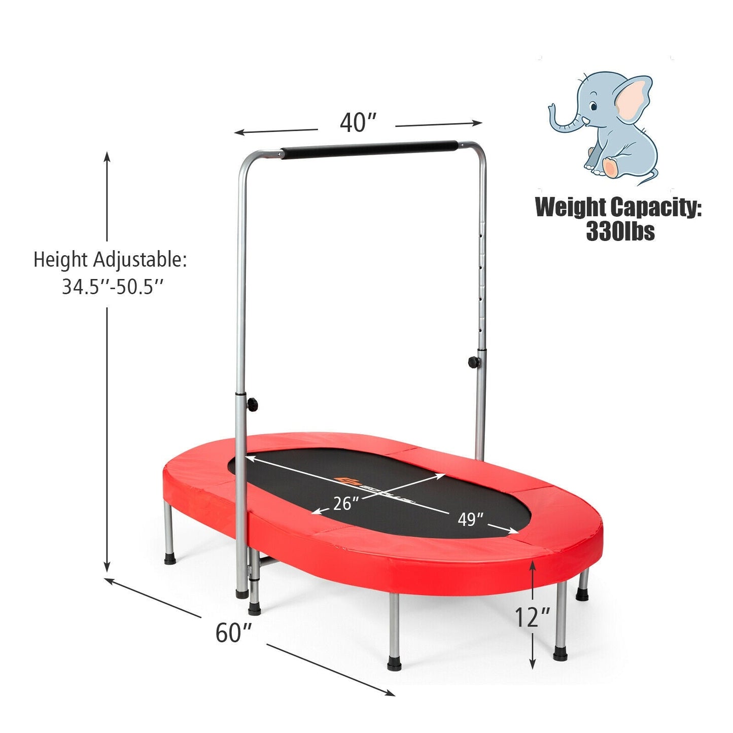Trampolín Rebotador de Fitness Mini Plegable para 2 Personas - Rojo