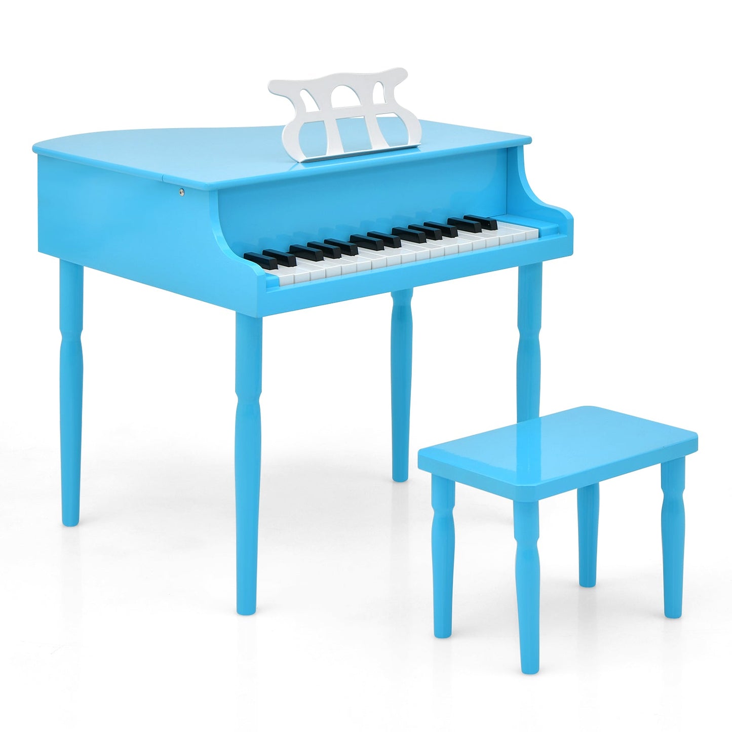 Piano à queue en bois pour enfants avec 30 touches et banc - Bleu