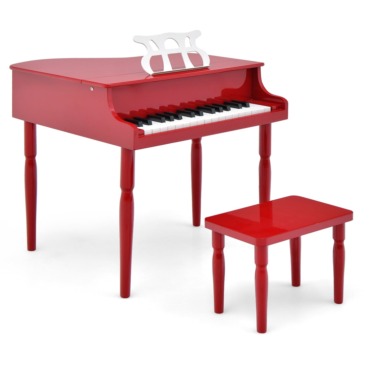 Piano à queue en bois pour enfants avec 30 touches et banc - Rouge
