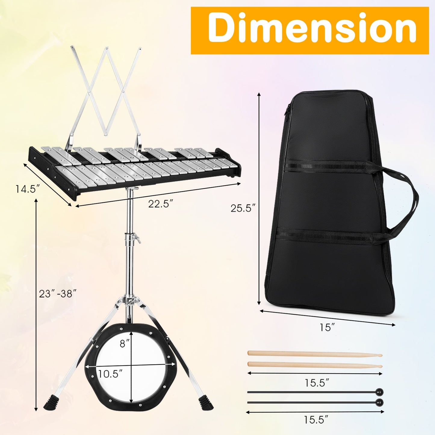 30-Note Glockenspiel with Adjustable Stand and Mallets
