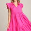 Elegant Pink Plus Size Ruffle Cap Sleeve Dress