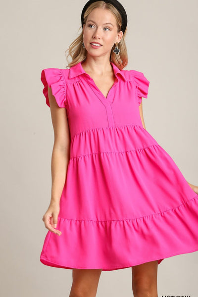Elegant Pink Plus Size Ruffle Cap Sleeve Dress