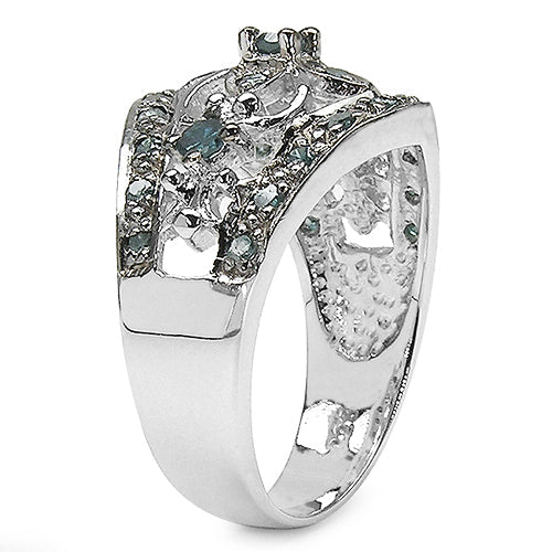 Anillo de Compromiso de Plata Esterlina con Diamante Azul Genuino de 0.47 Quilates