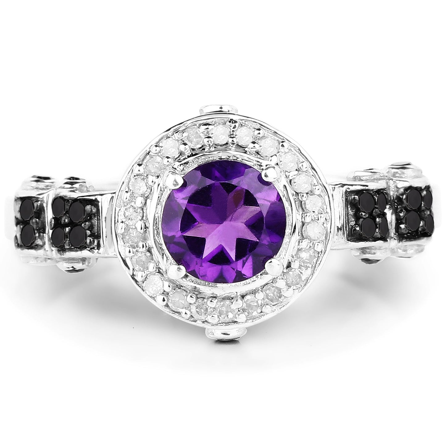 1.02 Carat Genuine Amethyst & Diamond Sterling Silver Ring