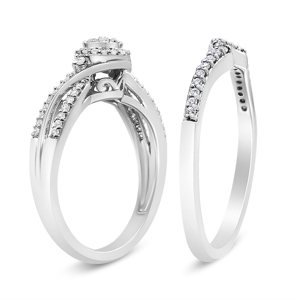 Bague de fiançailles en argent sterling .925 avec cadre en diamant composite de 1/3 Cttw taille 7
