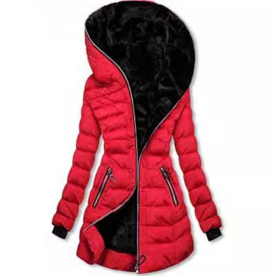 Abrigo acolchado de algodón grueso para mujer elegante con cuello de piel