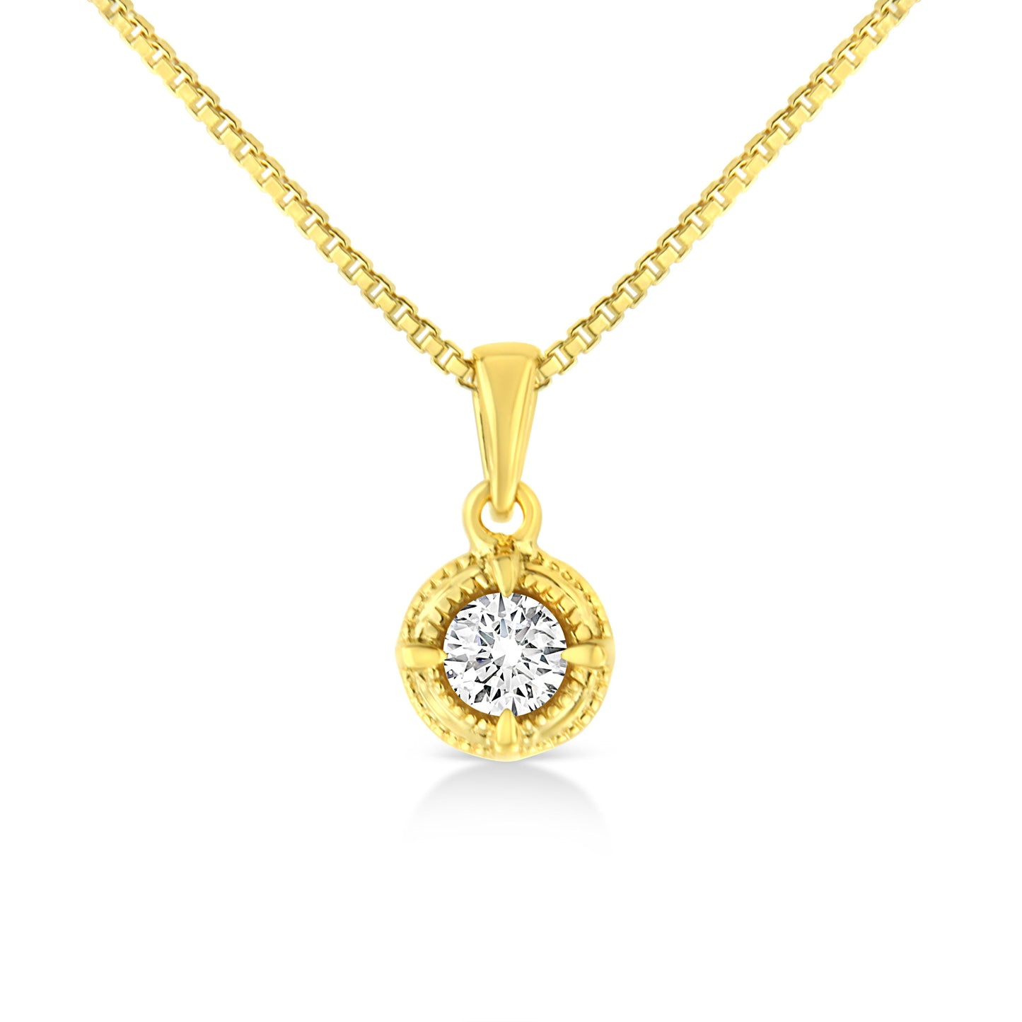 Collier Pendentif Solitaire en Argent Sterling Plaqué Or Jaune 14K avec Diamant