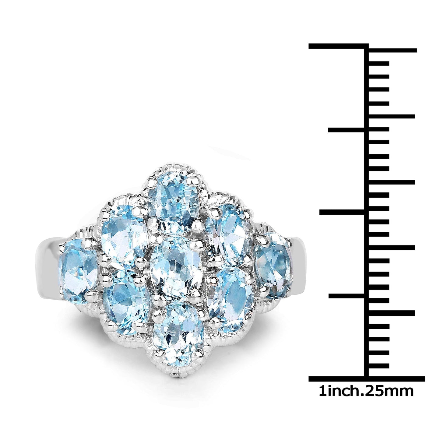 Anillo de Compromiso de Plata Esterlina con Topacio Azul Genuino de 3.24 Quilates