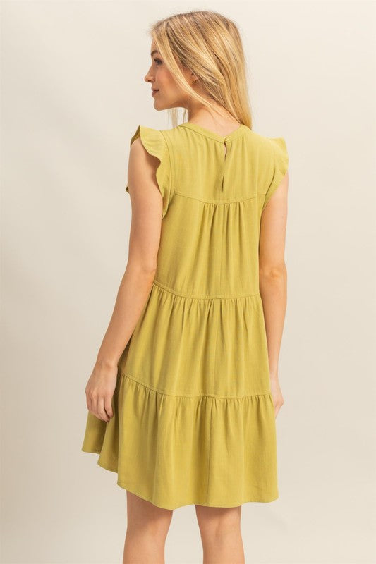 Vestido de Manga Rizada con Cuello Redondo y Capas para Mujeres