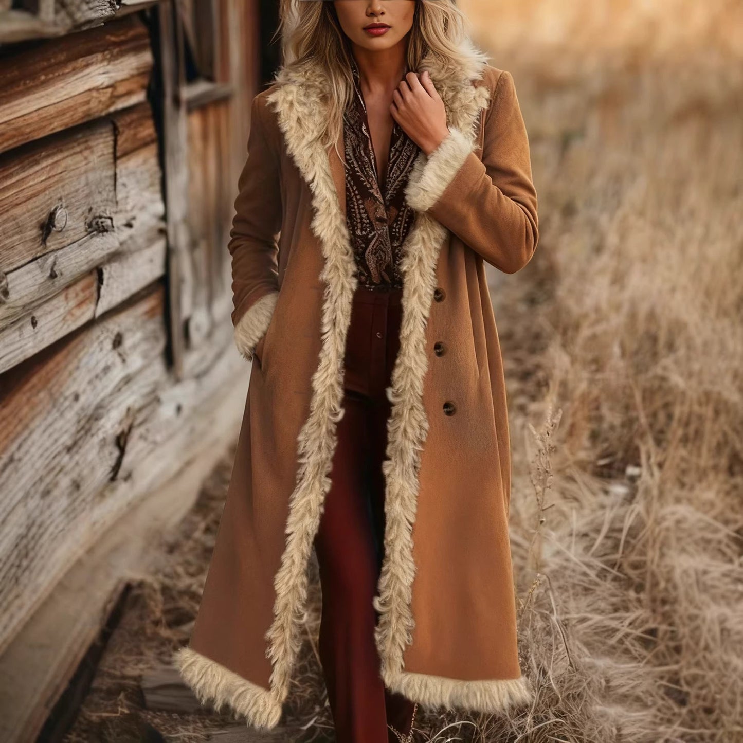 Chaqueta Larga de Ante Retro para Mujer para Primavera y Otoño