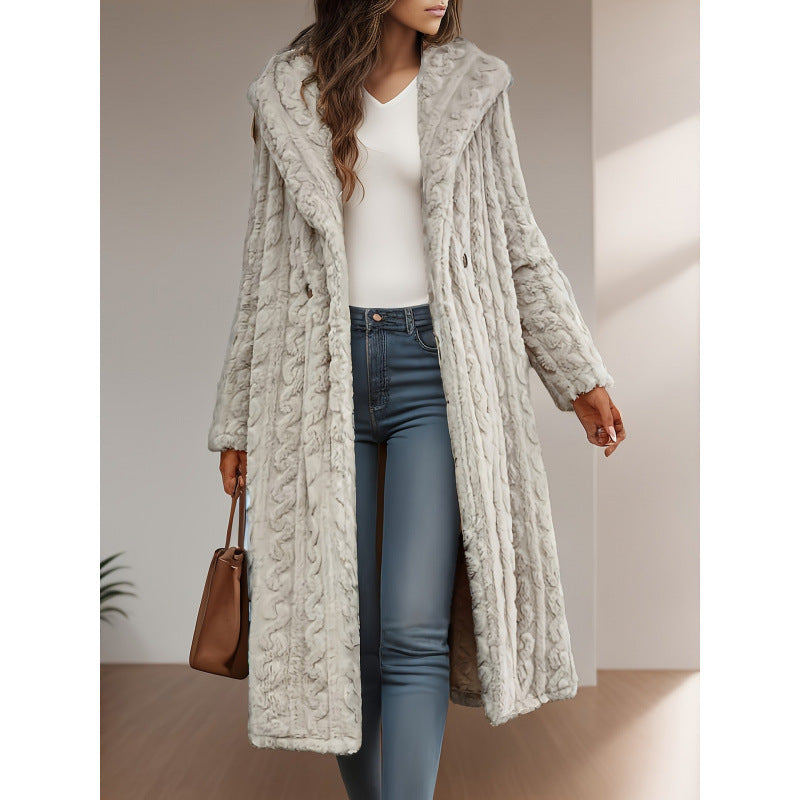 Elegant Long Sleeve Hooded Wool Women's Overcoat