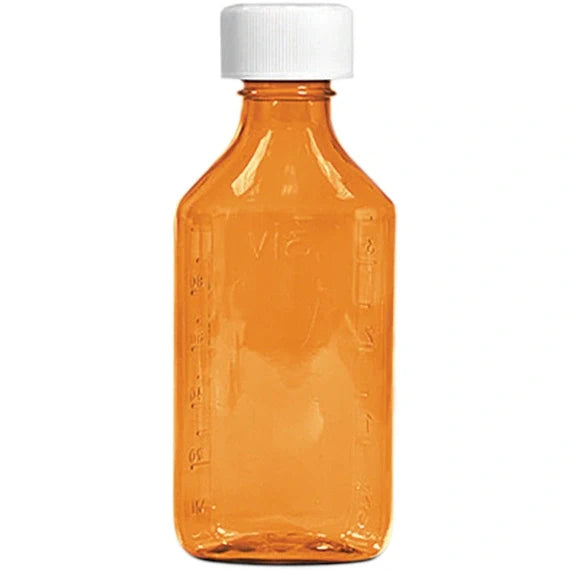 Amber Plastic Oval Bottle - 6 oz with Child Resistant Cap