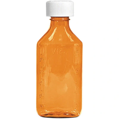 Amber Plastic Oval Bottle - 6 oz with Child Resistant Cap
