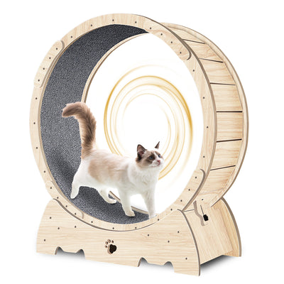 Cat Exercise Wheel for Indoor Cats, Cat Running Wheel with Carpeted Runway 37" Natural Wood Color - Korvel