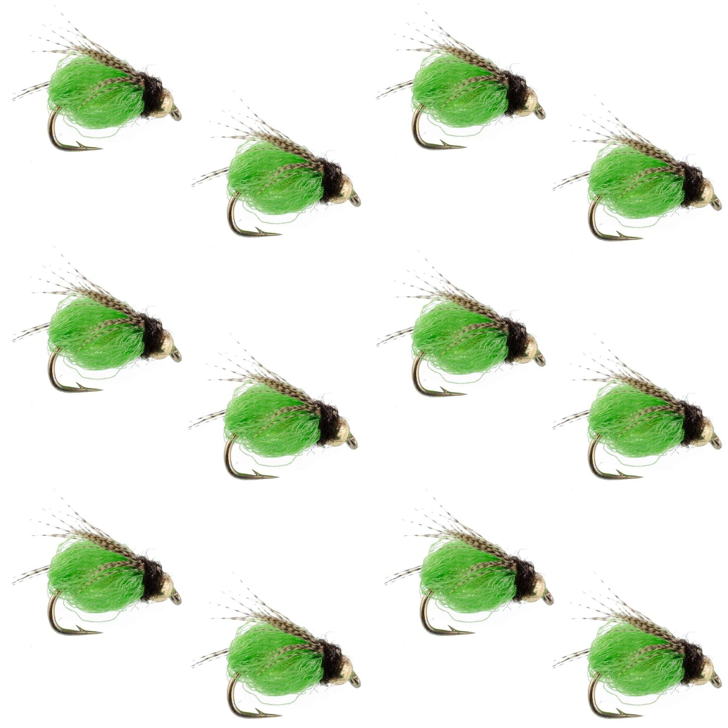 Bead Head LaFontaine Bright Green Deep Sparkle Caddis Pupa - 12 Flies