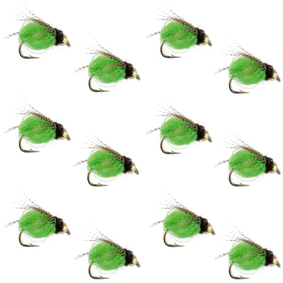 Bead Head LaFontaine Bright Green Deep Sparkle Caddis Pupa - 12 Flies