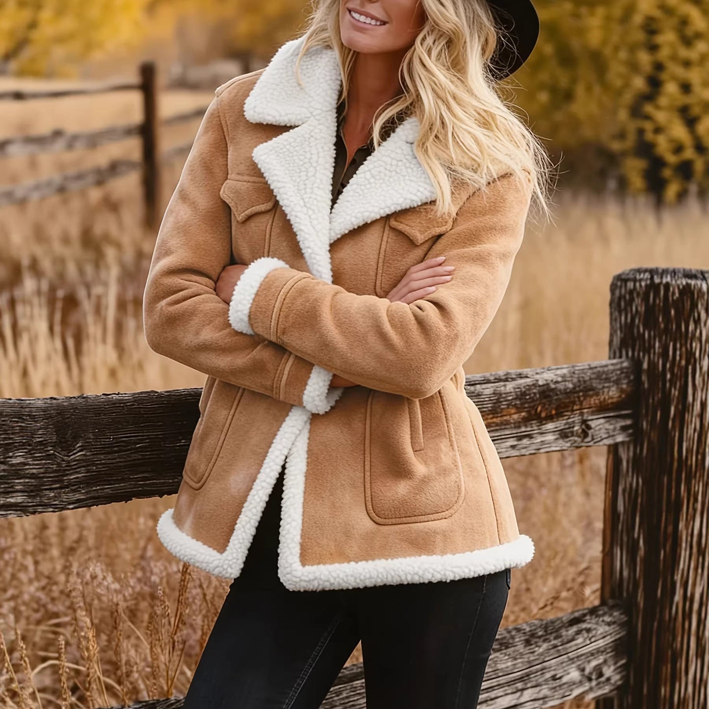 Chaqueta de Botón con Solapa y Bolsillos Retro para Mujer - Otoño e Invierno