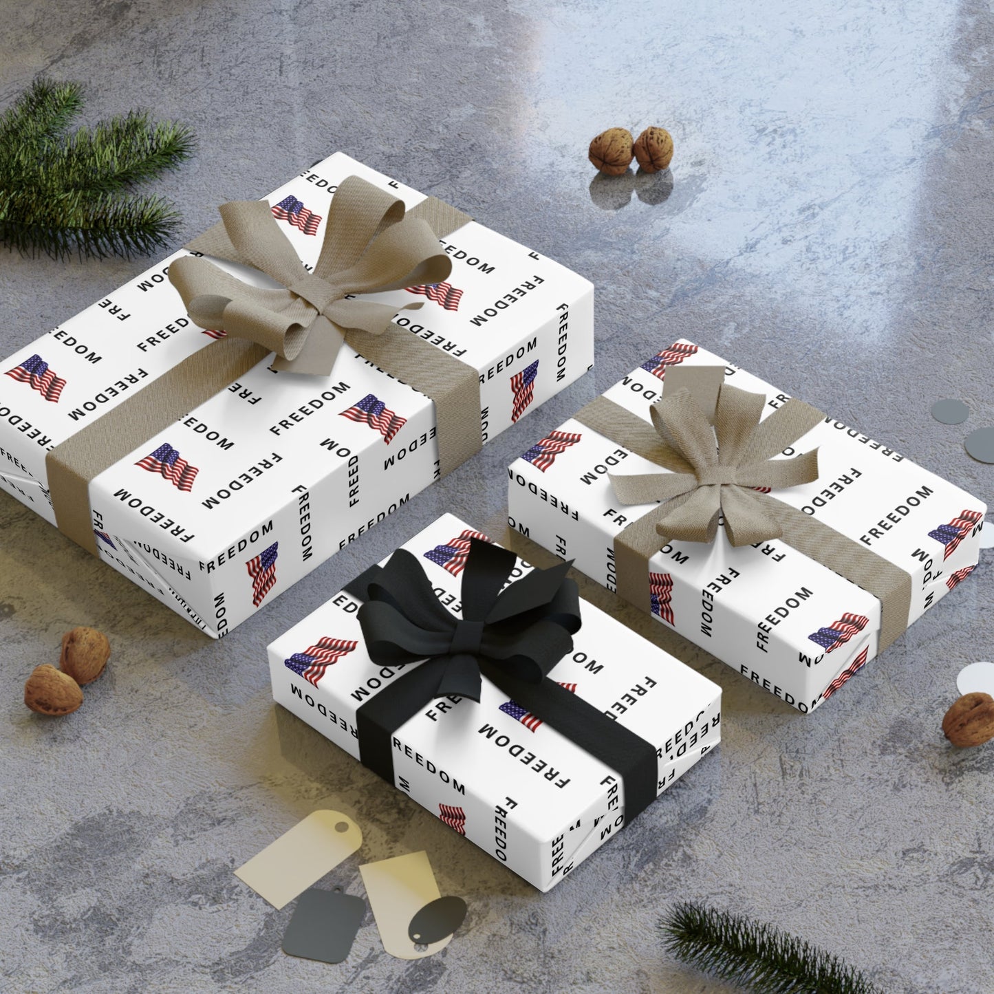 Black & White Freedom Gift Wrap – Patriotic Design