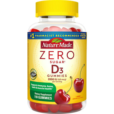Nature Made Vitamin D3 Gummies, Cherry Flavor, 2000 IU, Zero Sugar