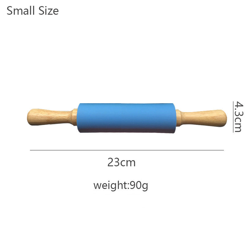 Wooden Handle Silicone Rolling Pin Rolling Pin Roller Flour Pin Small Medium And Large Household Baking Tools And Kitchenware - Korvel