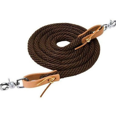Adjustable Brown Poly Roper Reins with Snaps - 5/8" x 8' - Korvel