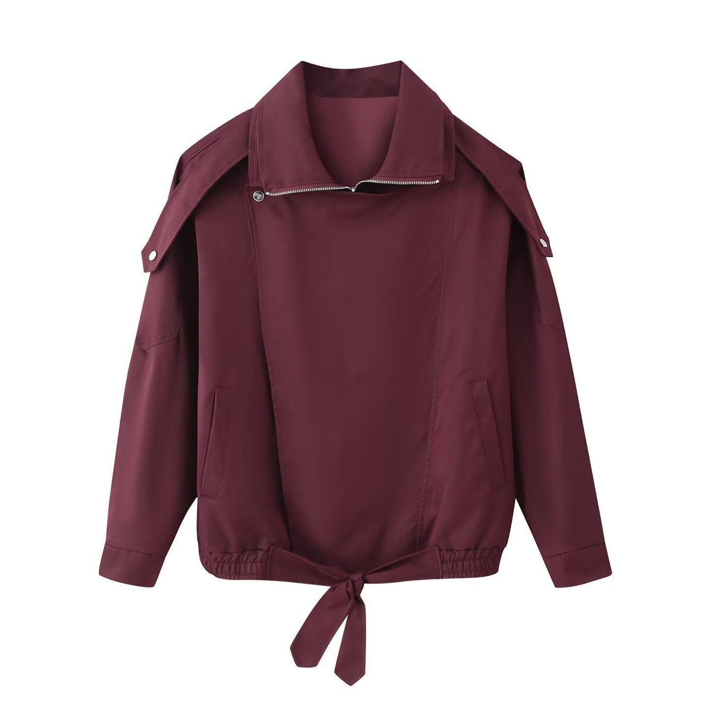 Chaqueta Bomber Suelta y Versátil para Mujer en Rojo Vino