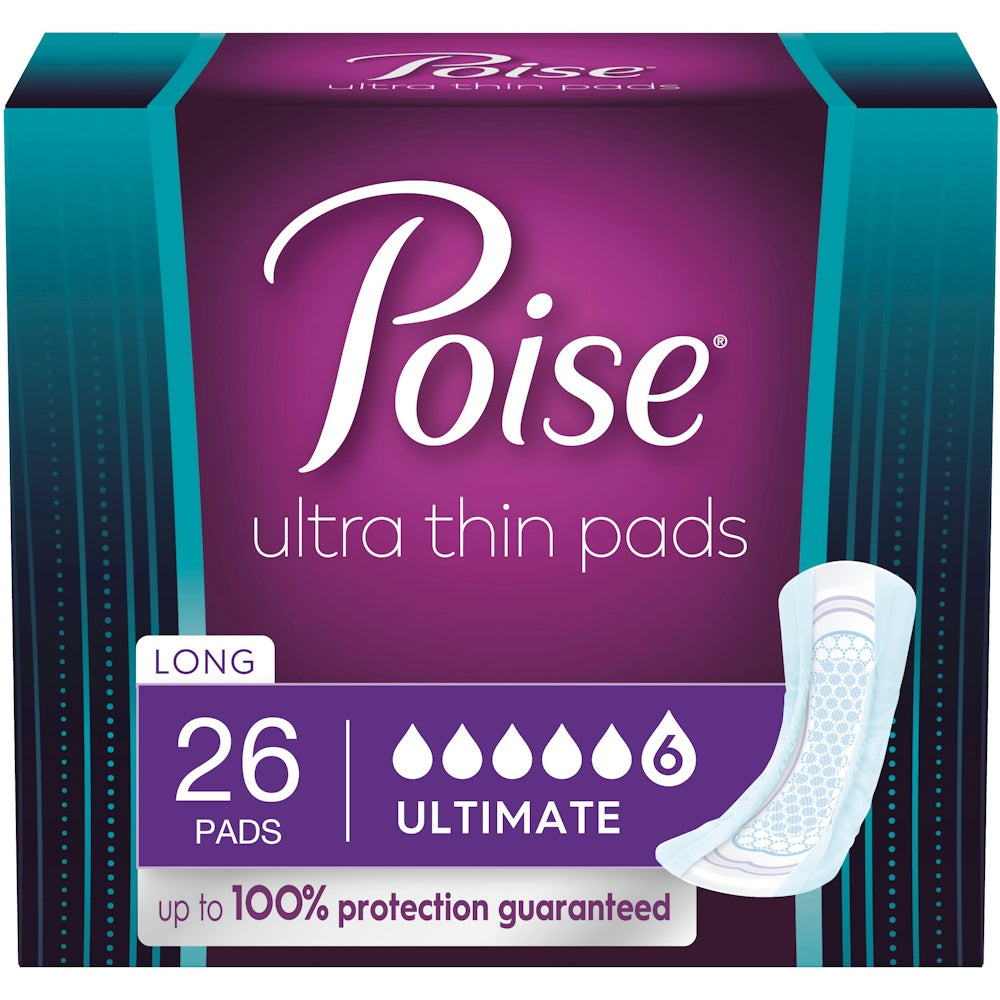 Poise Ultra Thin Incontinence Pads - Ultimate Absorbency, Long Length