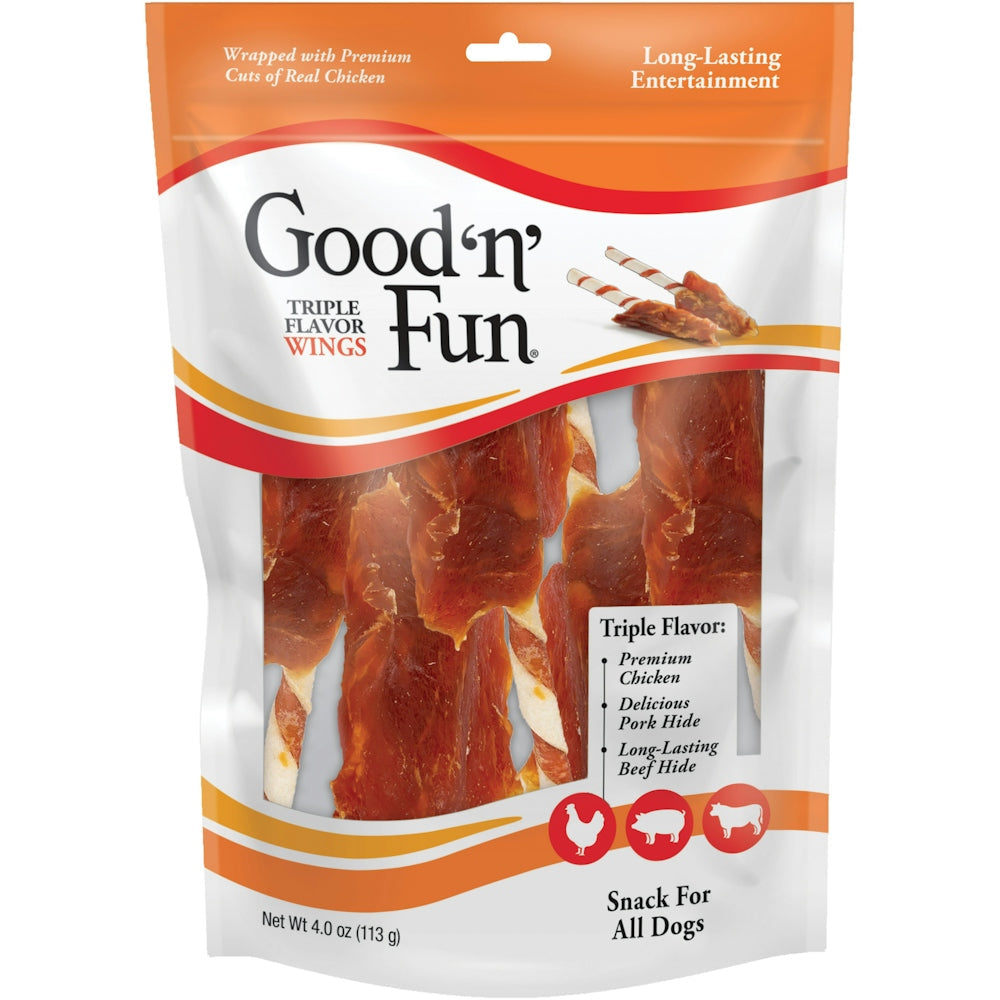 Good 'n' Fun Healthy Hide Snack for Dogs - Triple Flavor Wings
