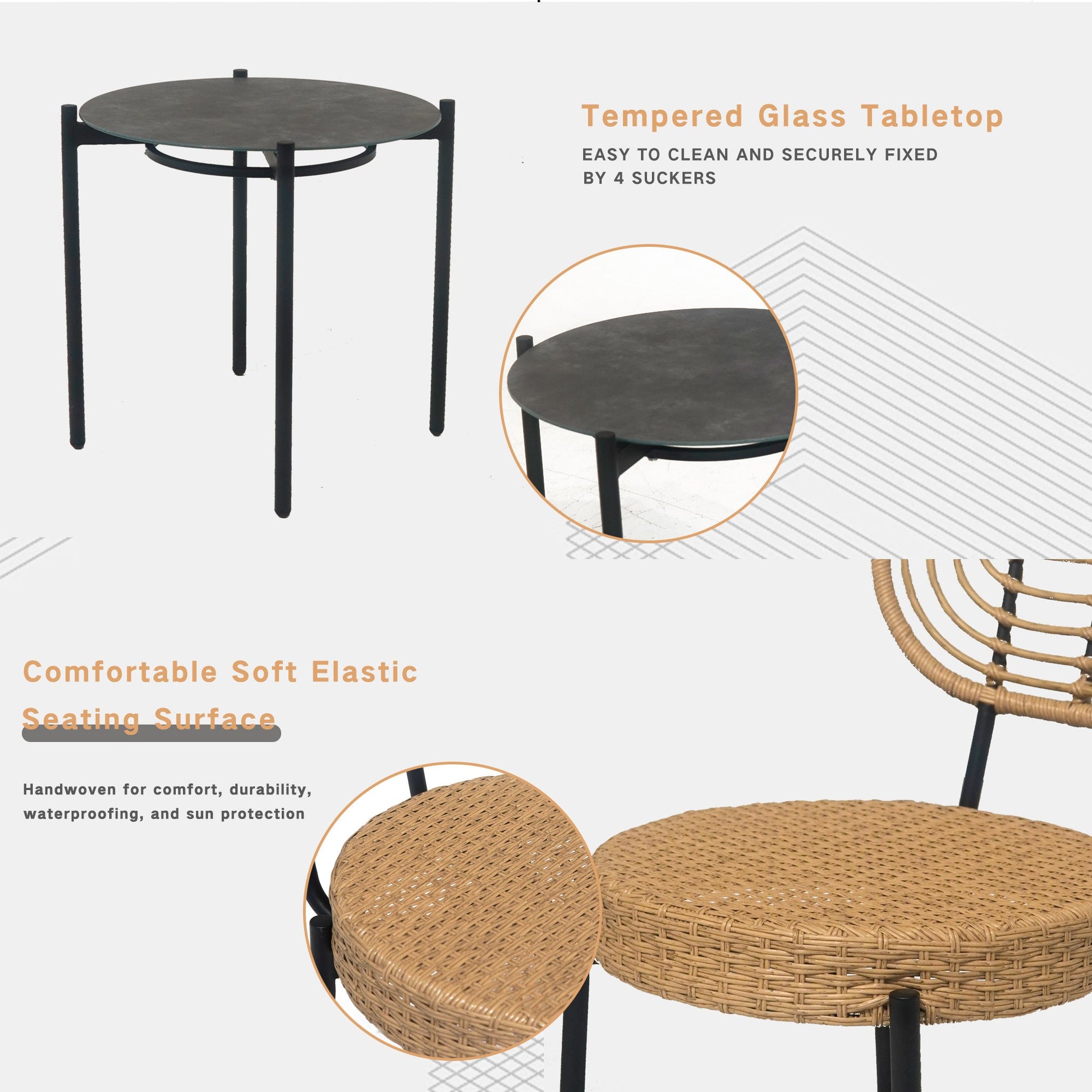 3 Pieces Of Luxury Outdoor Wicker Furniture - Patio Bistro Style Table And Chair Combination - Korvel