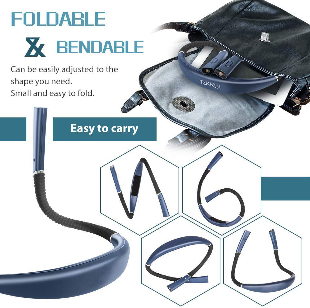 Night reading LED lighting book light USB charging tri color folding double head neck hanging reading light - Korvel